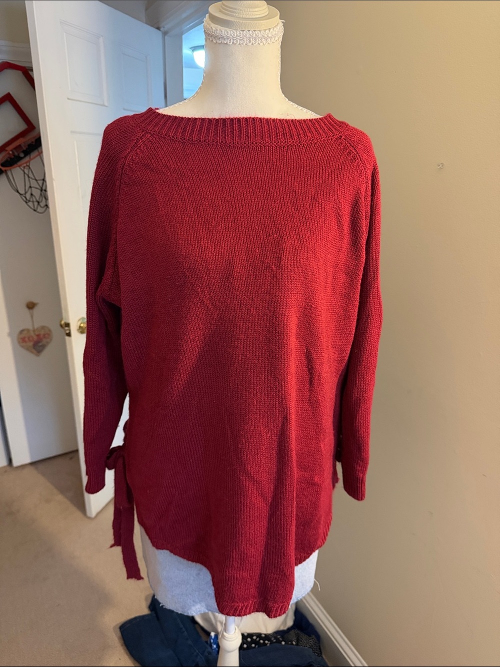 Women’s Red Side-Tie Knit Sweater